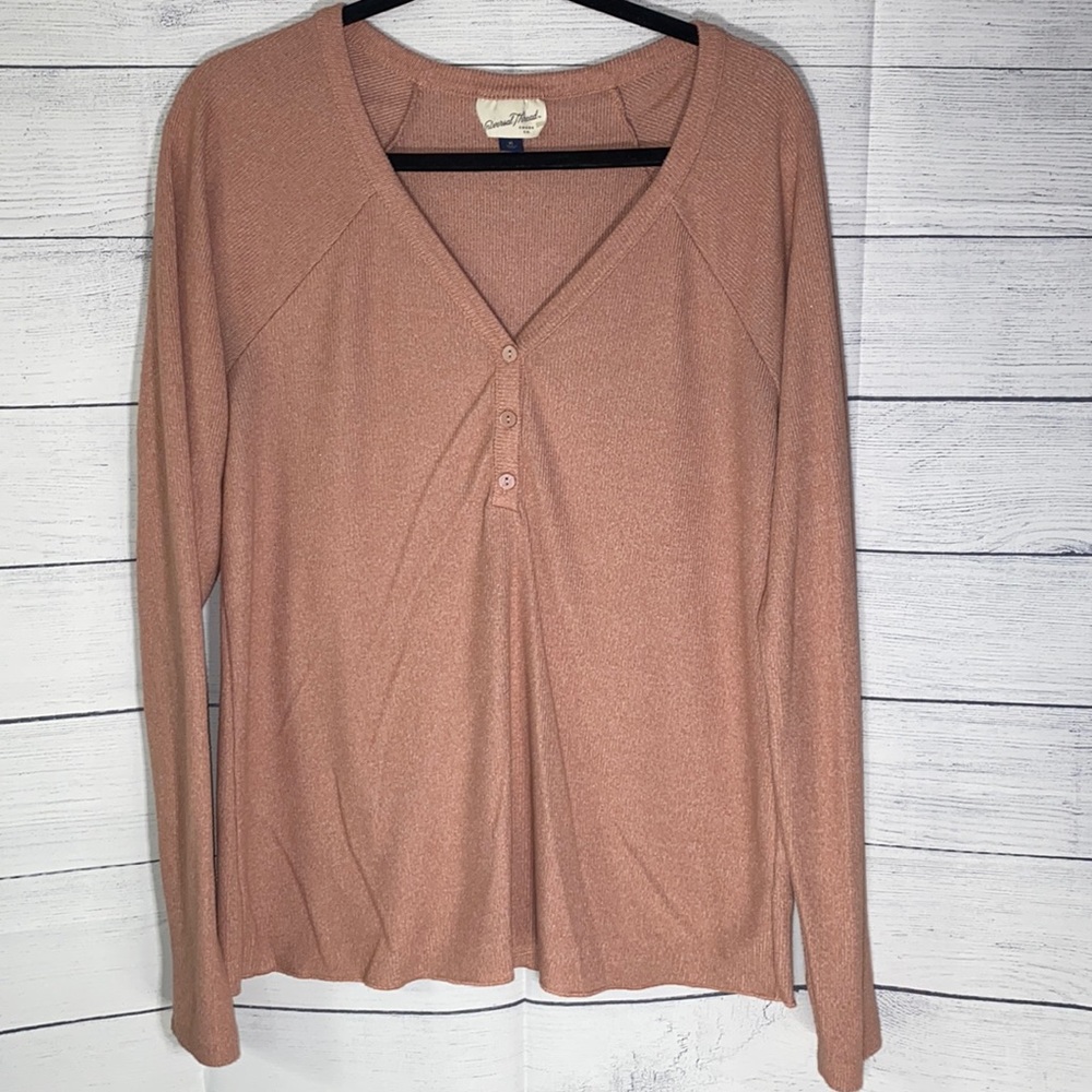Universal Thread Thermal Ribbed Henley V-Neck Sweater size XL Dusty Pink